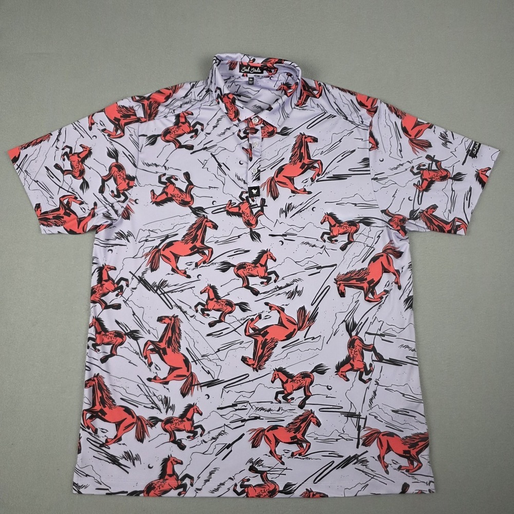 Bad Birdie Golf Polo Shirt Size XXL Purple Dream Ride Horse Moon Print AOP